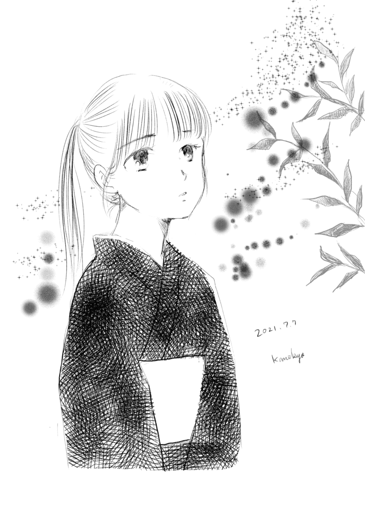 「運が良くなりますように」 #ポニーテールの日 #七夕 #イラスト #ポニテ #女の子 #棚機　#棚ぼた