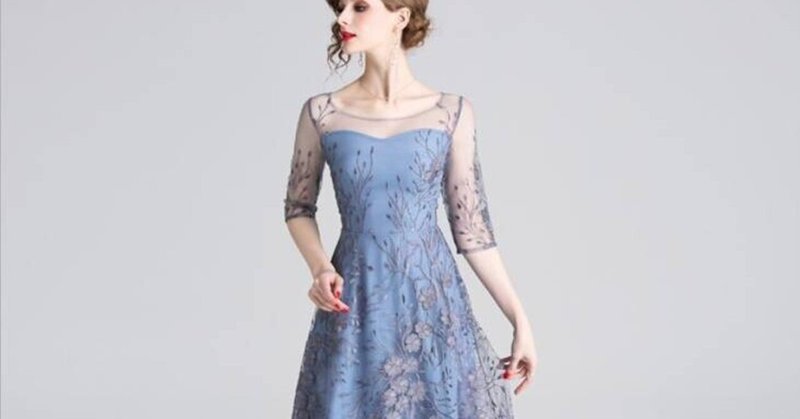 水色 パーティドレス S 3l 予約 五分袖 袖あり 結婚式 二次会 パーティー 披露宴 大人優雅スタイル 上品感 花柄 刺繍レース シースルー ロングドレス マキシ丈ワンピース Lm Aniversary Style Note