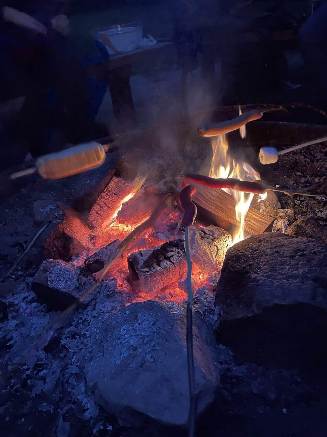 続けてソーセージも枝に刺して焼いちゃいます。炭火の上で焼くと、余分な油が落ちて表面がカリカリ。自宅のコンロとフライパンで焼くのとは全然違うなぁ〜 画像7
