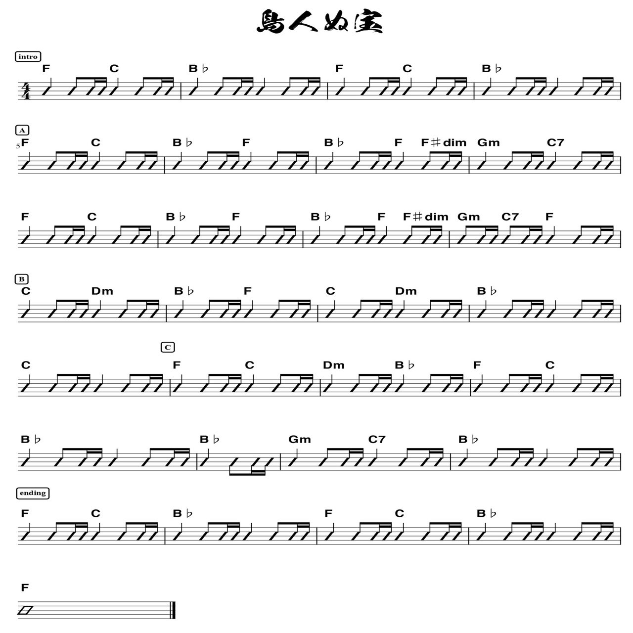 コード譜】 島人ぬ宝｜inonao Naoki Inoue