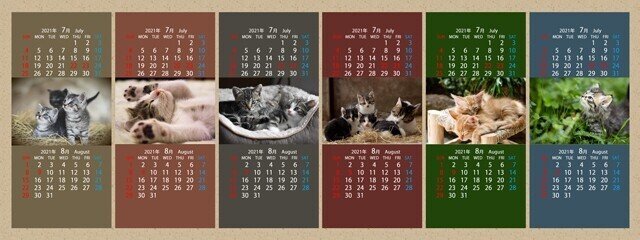 かわいい猫のスマホ用カレンダー壁紙 21年7月 8月 6種類 4タイプ まなびっと Note