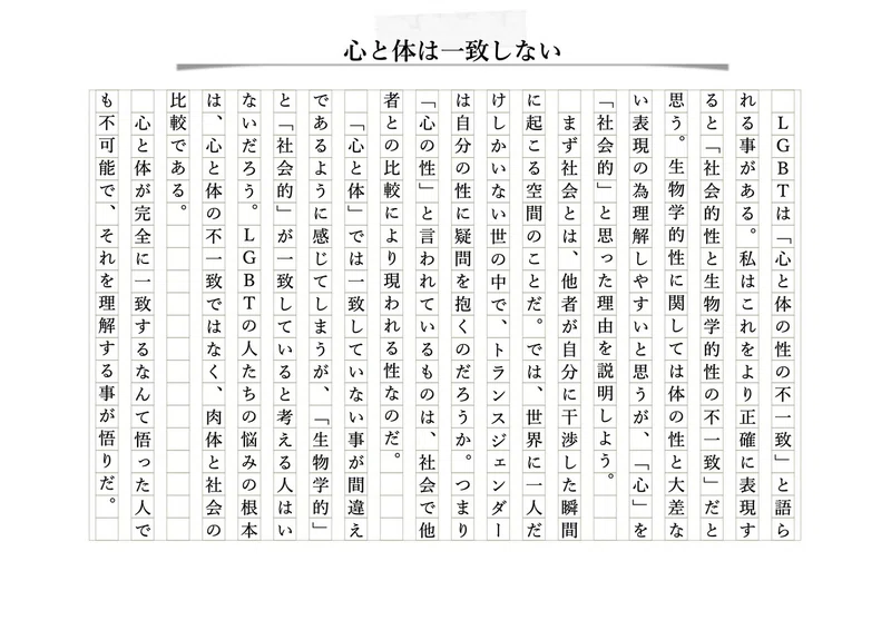 24枚目 心と体は一致しない 毎日寄稿 400字小論文 Note