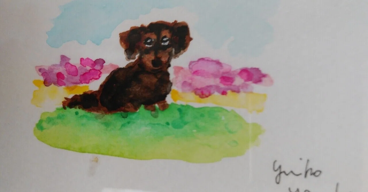 油絵　Yumiko確認　友だちの歌を聴く犬 愛犬チョコの絵をオーダーした話｜うさぎと犬