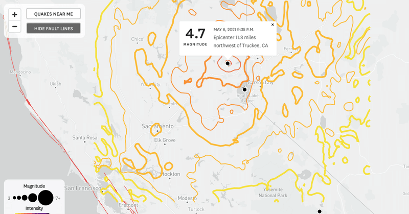 地震の揺れをリアルタイムで地図上に可視化 - サンフランシスコ・クロニクル ｜ Built With Mapbox