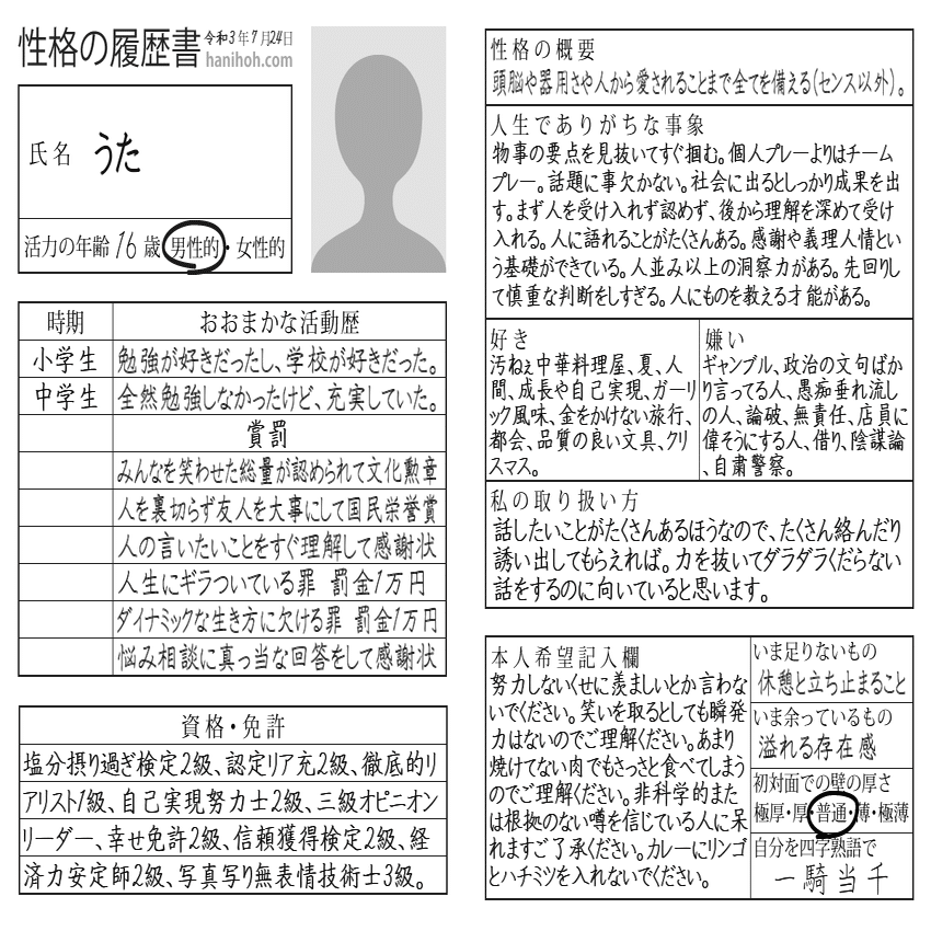 うたの 性格の履歴書 インクルーシブ社会の構築 くつばこ Note