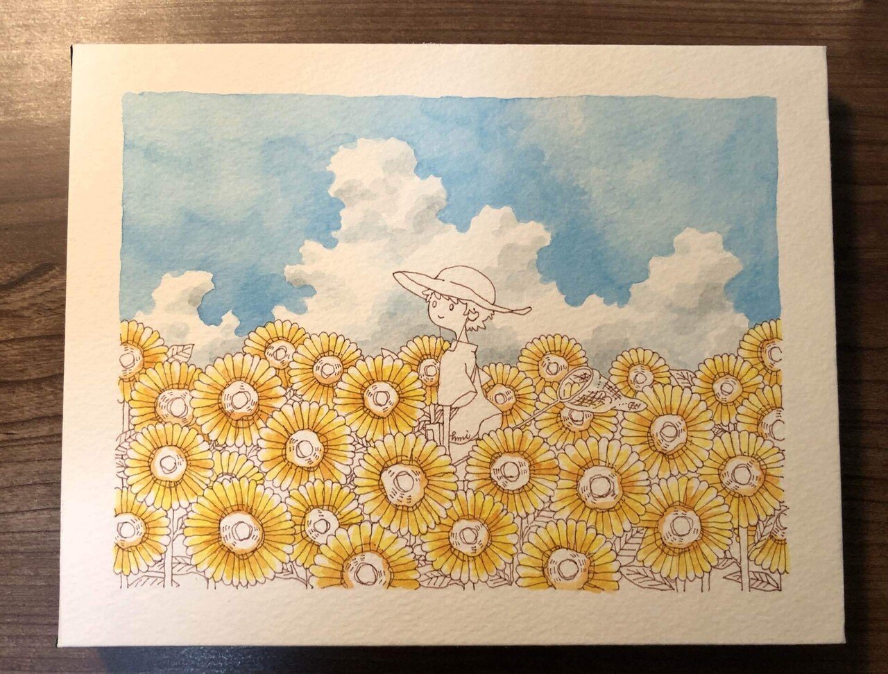 果物とひまわり（混合技法) 果物とひまわり（混合技法)