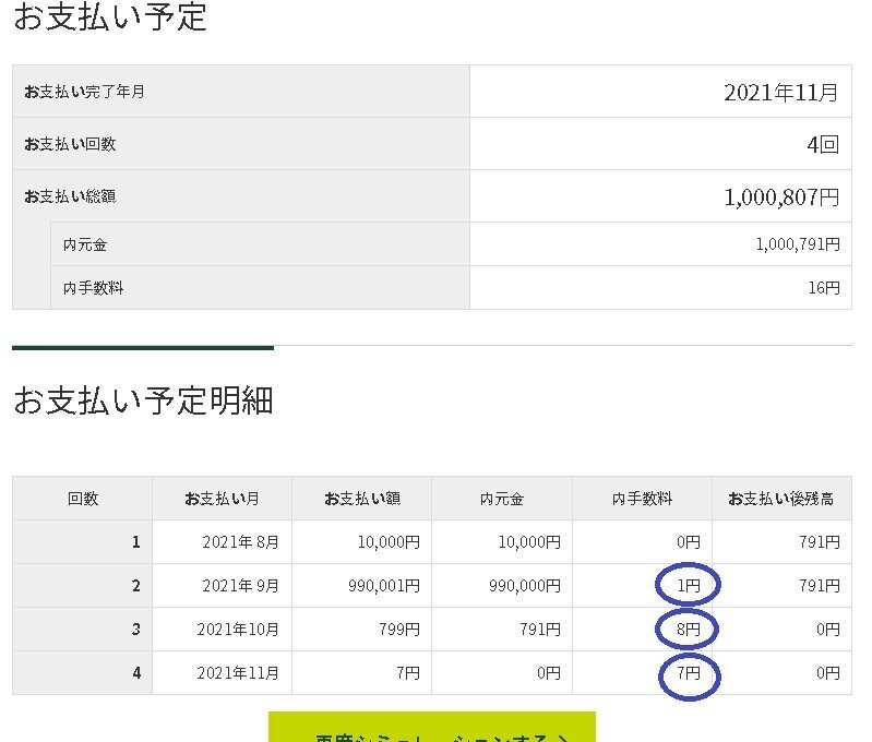 マイ・ペイすリボ支払予定シミュ方針小銭投入後