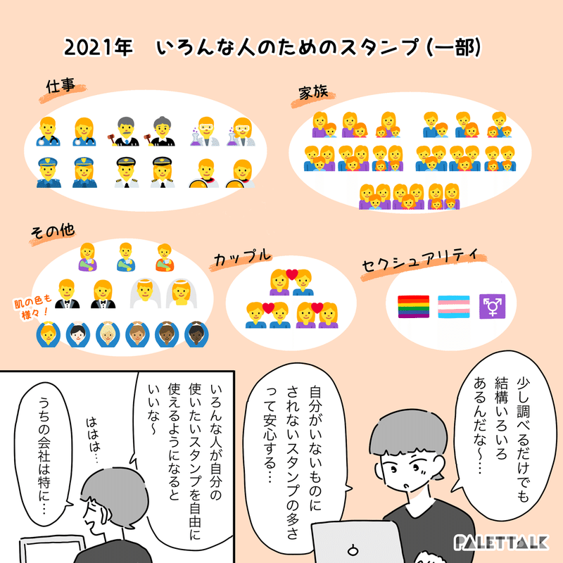 女性は女性の絵文字しか使っちゃダメ 社内用チャットツールで指摘された男女の こうあるべき に思うこと 漫画でわかるlgbtq パレットーク Note