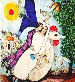 定番大人気マルク・シャガール、エッフェル塔の夫婦、厳選、希少な額装用画集画、新品額 額装付、状態良好、Marc Chagall 人物画