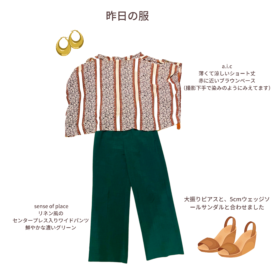 骨格ストレートなので 腰周りのスッキリしたセンタープレスの綺麗めワイドパンツ トップスの形や素材など似合わない要素もあるけど うまくバランス取って着たいものは着る 濃いグリーンは割と使いやすい Maiko Arai Note