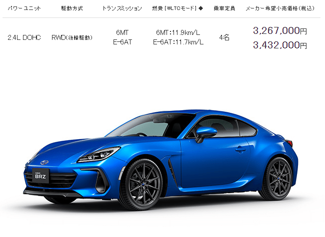 7/29更新】新型BRZの価格は308万円スタート 7/29受注開始｜新型86/BRZ 