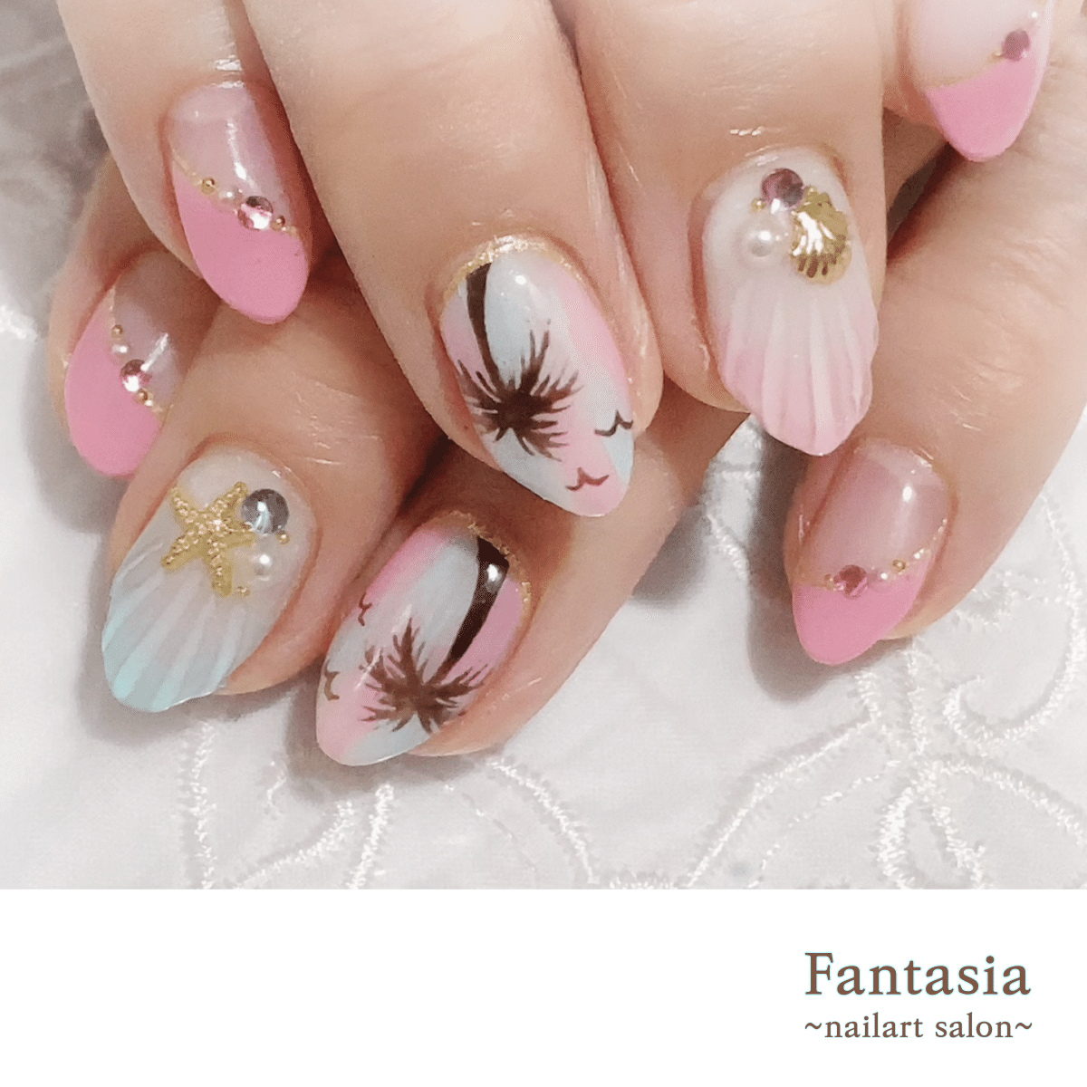 ヤシの木 虹色マーメイドネイル 21夏ネイル Fantasia Nail Note