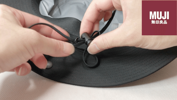 無印良品のUVカット透湿撥水防水テープ使いサファリハット、あご紐 無印良品のUVカット透湿撥水防水テープ使いサファリハット、あご紐