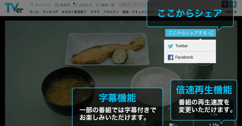 TVerがシーンシェア機能や倍速再生機能を身に付け、確実に進化を遂げてるらしい