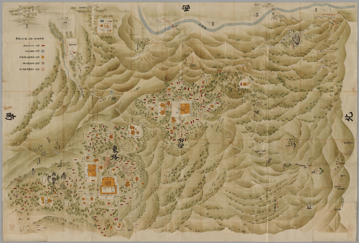 比叡山延暦寺の古地図『山門三塔坂本惣絵図』(1767年: 江戸時代 比叡山延暦寺の古地図『山門三塔坂本惣絵図』(1767年: 江戸時代