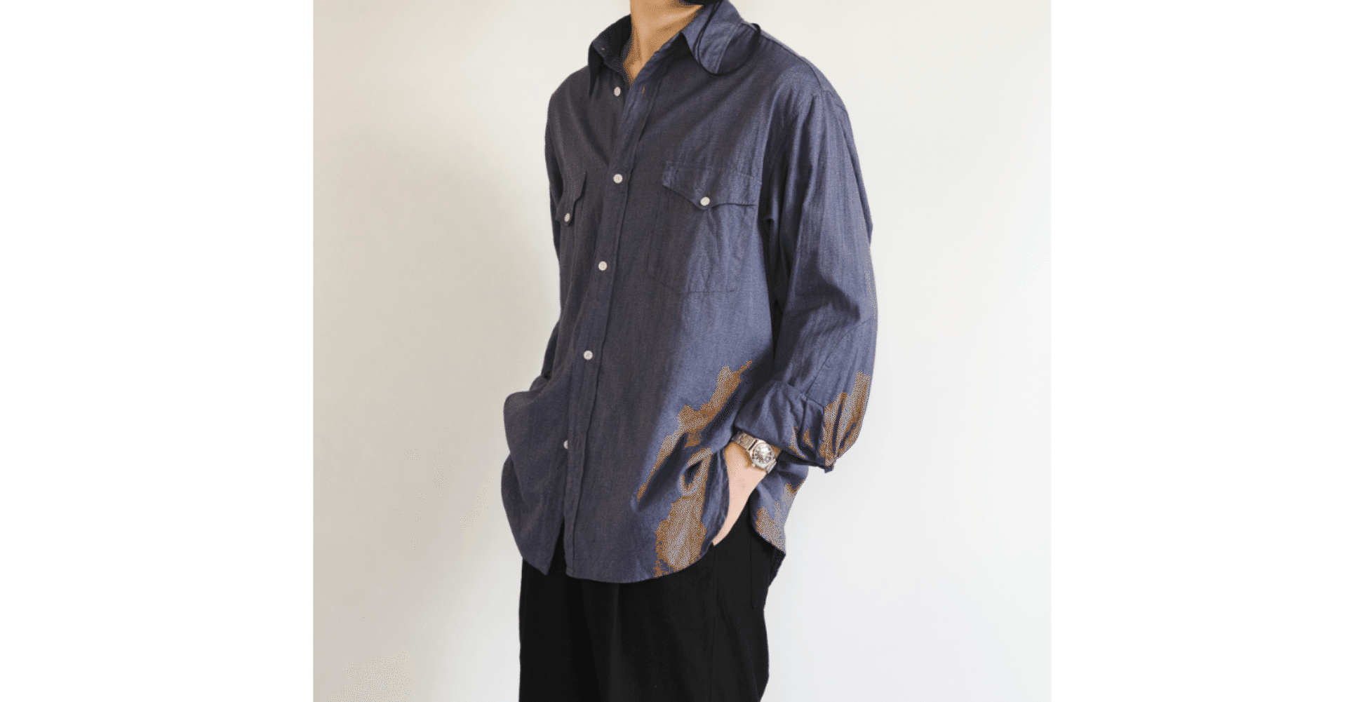 21AW COMOLI ヨリ杢ワークシャツ 3 ブルー comoli コモリ
