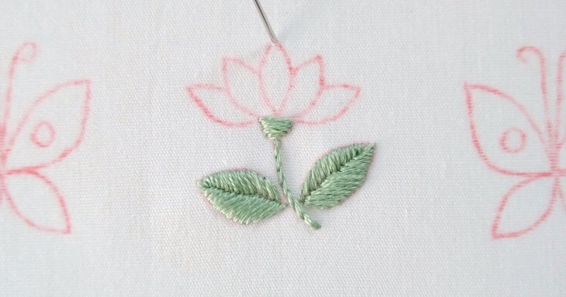 2色の刺繍糸で楽しむ花と蝶の刺繍図案 ステップ2 葉っぱの刺繍2 Apostrophe S 刺繍雑貨作家 Note