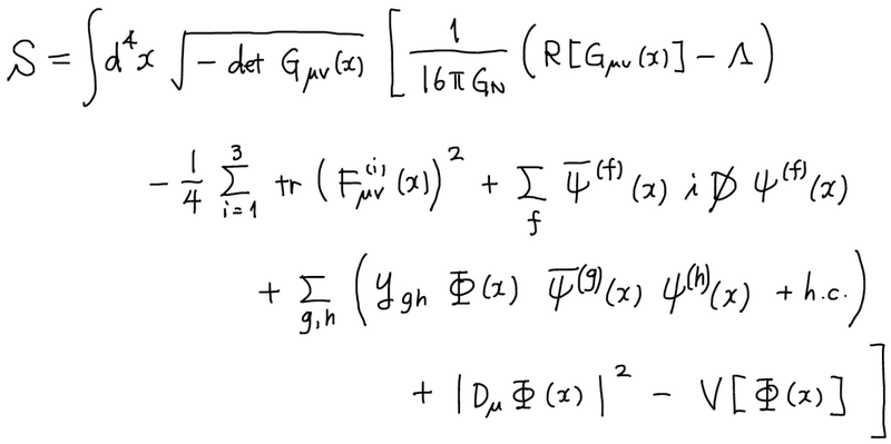素粒子の標準模型の作用とアインシュタイン＝ヒルベルトの作用