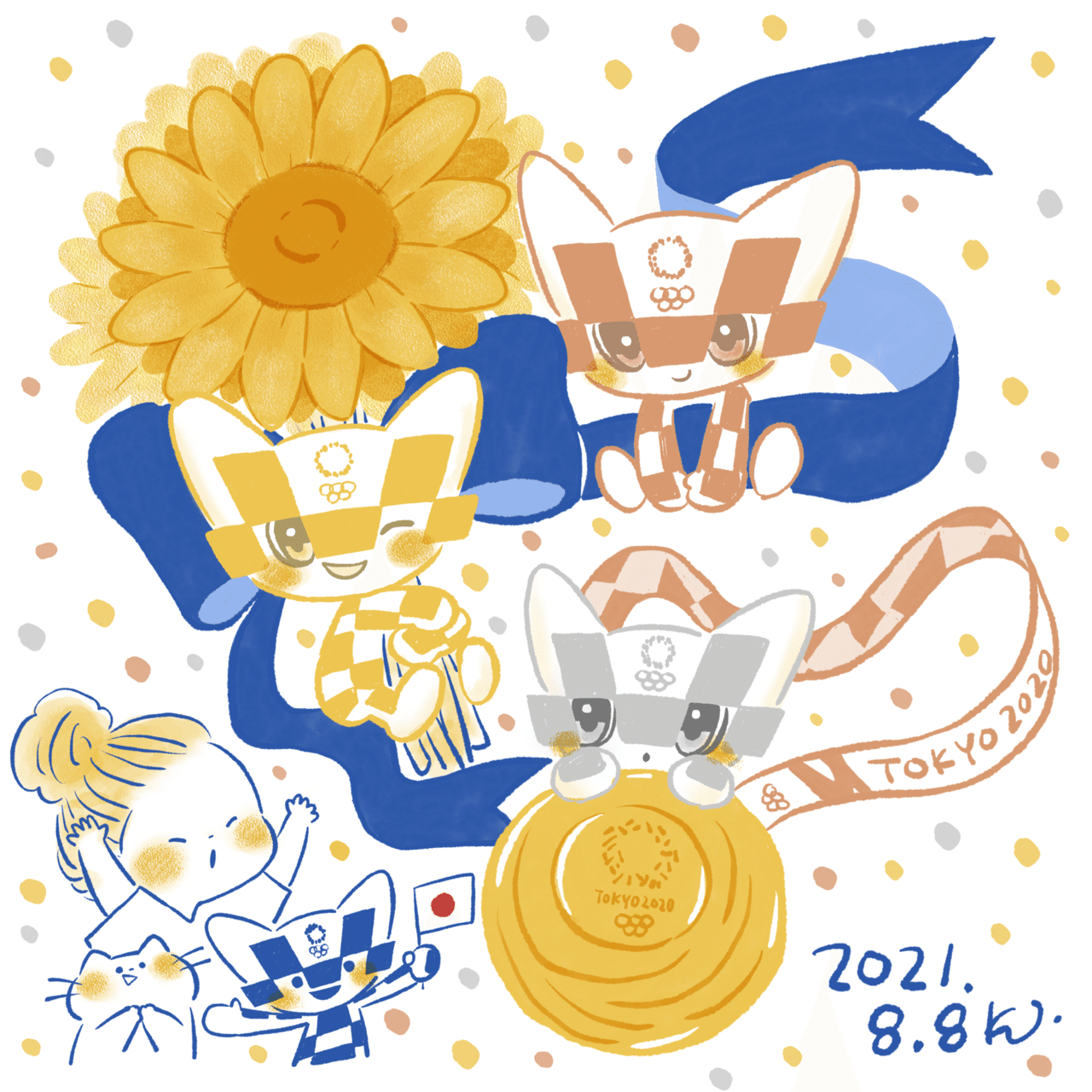 お久しぶりです 東京オリンピック 金27 銀14 銅17 過去最多メダル おめでとうございます O メダルの数だけ紙吹雪 のだかおり イラストレーター Note