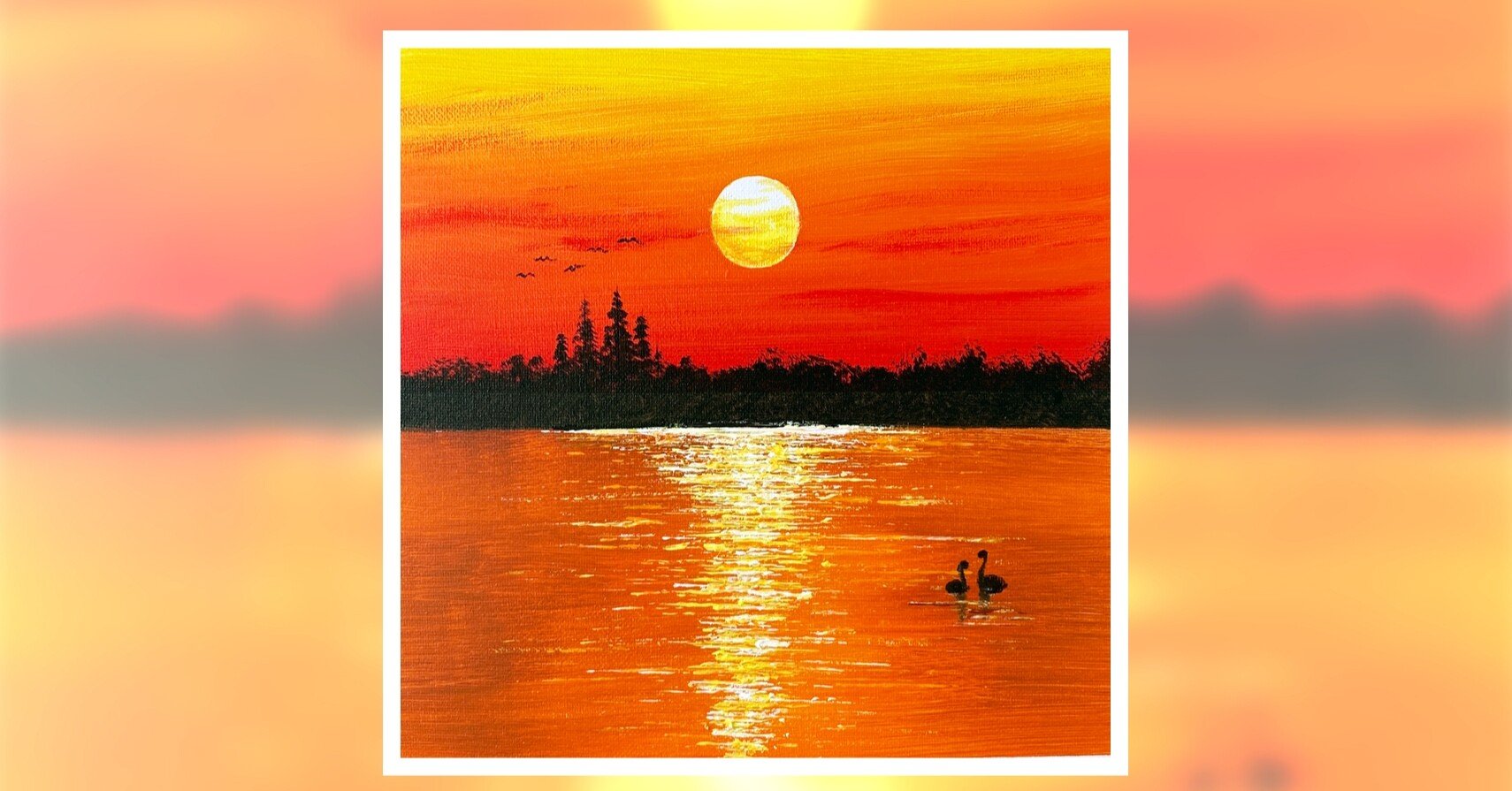 アクリル絵の具で 湖に沈む夕日の風景 を簡単に描く方法 Junya Art Note