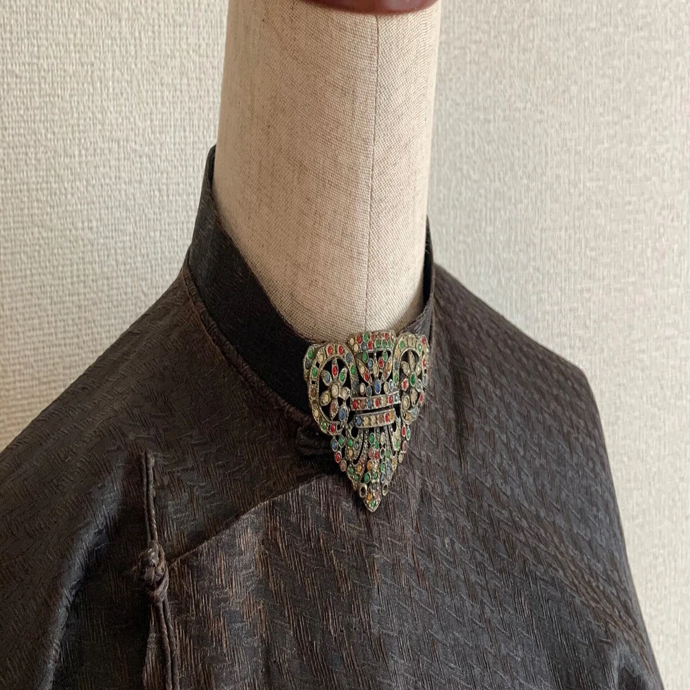新品未使用】 チャイナ服 グリーン 高級シルク 香雲紗 M 香雲紗｜