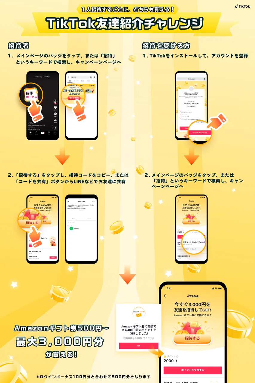 TikTok招待キャンペーン」大好評につき、「TikTok友達紹介チャレンジ