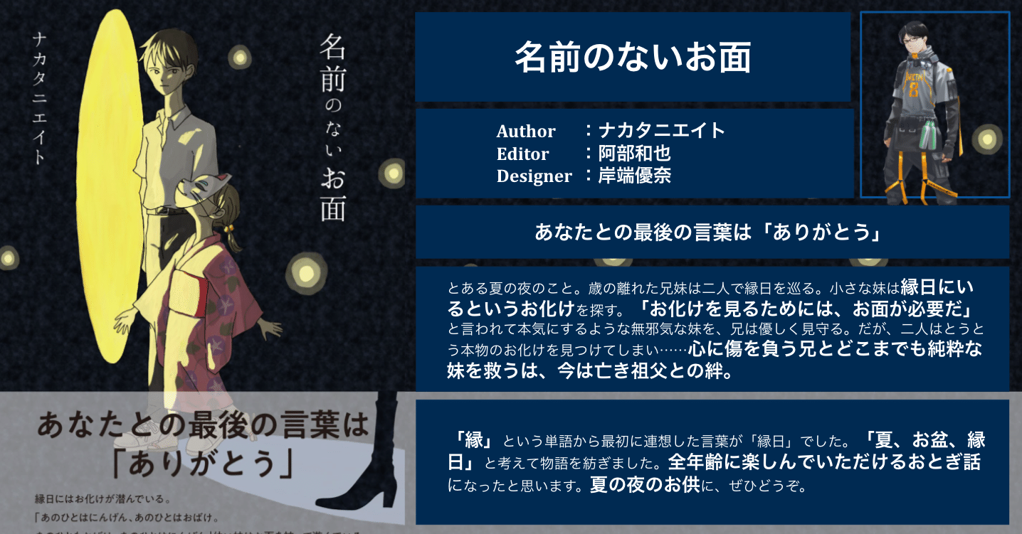 冒頭無料公開 名前のないお面 ナカタニエイト 小説家を目指すマンガ好き Note