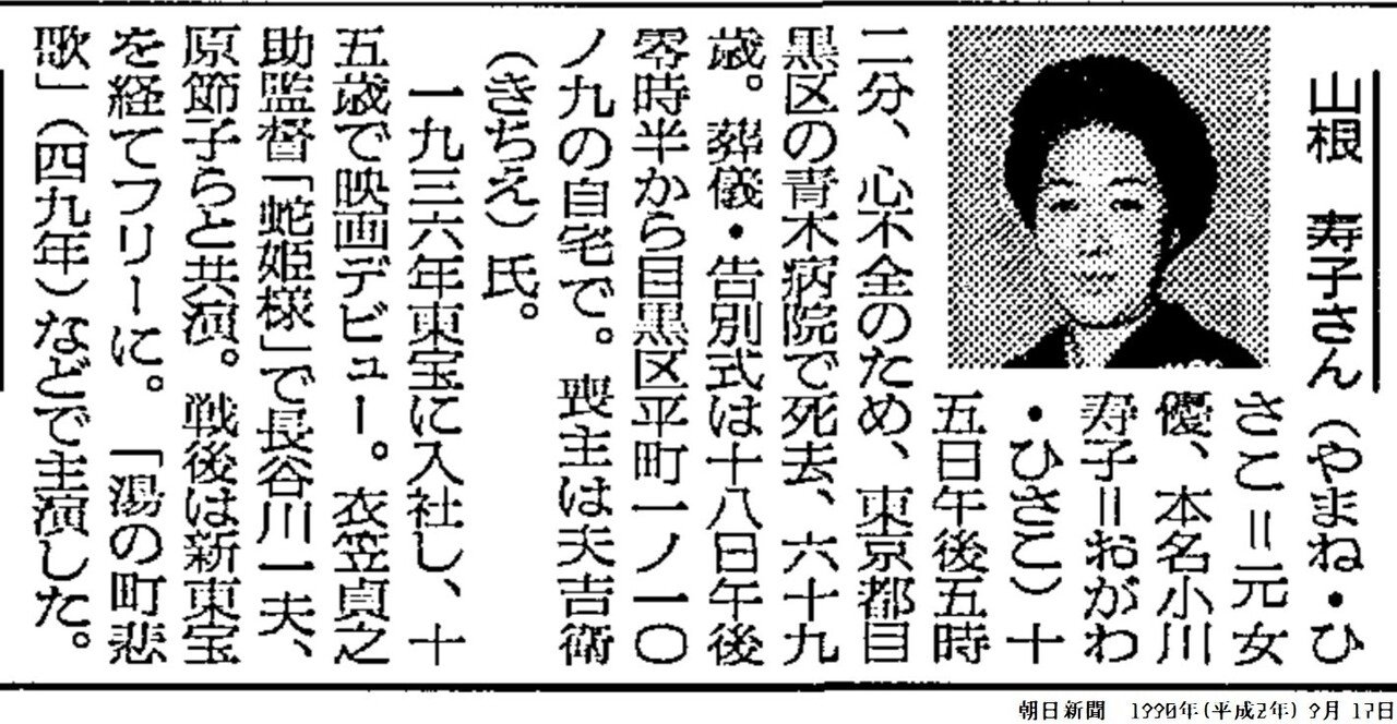 百年ﾆｭｰｽ】1921(大正10)4月11日(月) 女優の山根寿子が東京で誕生
