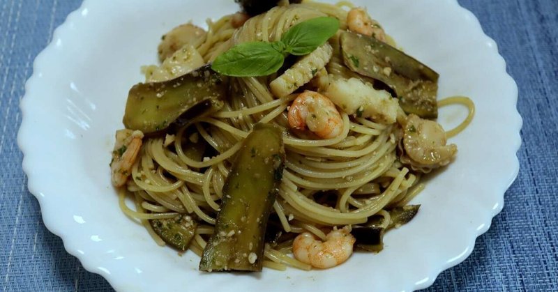 シーフードとなすの冷製バジルソースパスタのレシピ ホットクックレシピno 106 グローバルこうちゃん Note