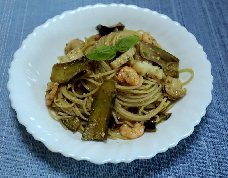 シーフードとなすの冷製バジルソースパスタのレシピ ホットクックレシピno 106 グローバルこうちゃん Note