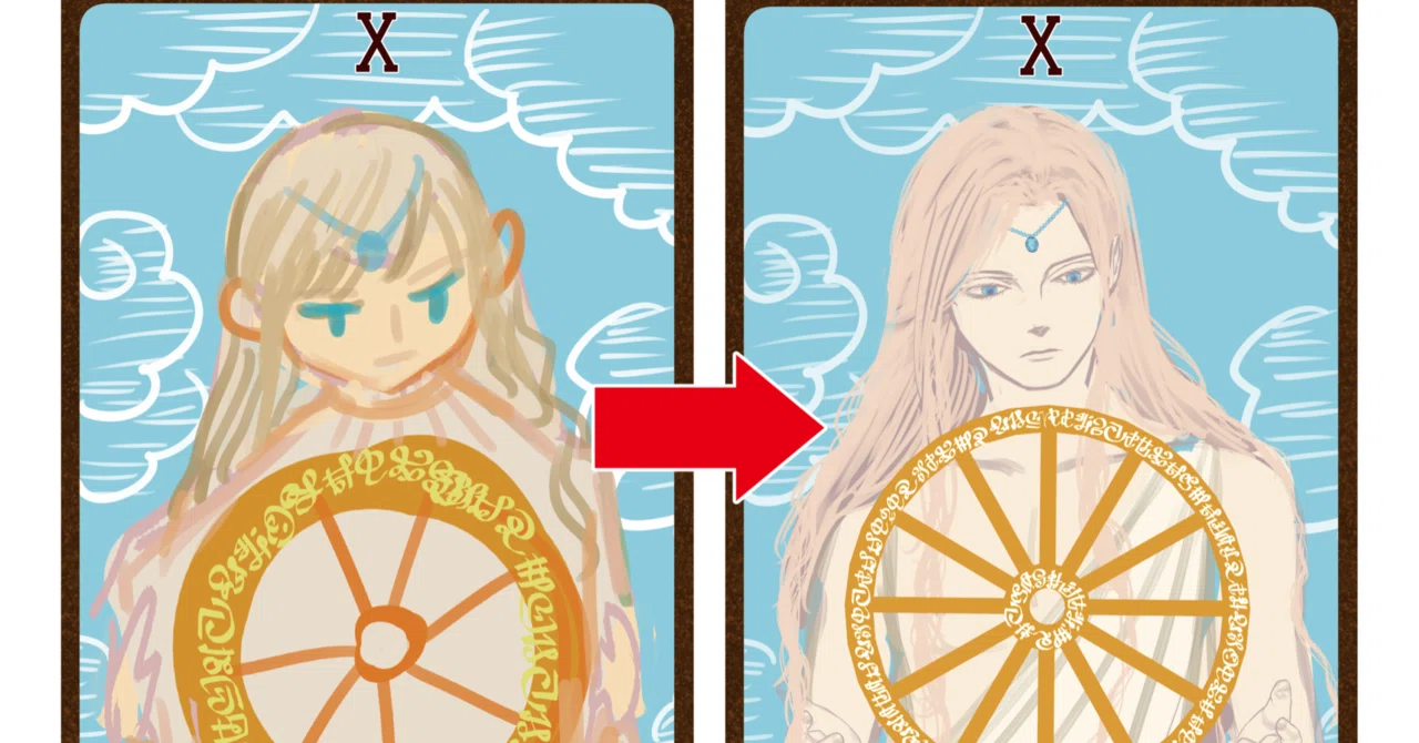 麦*）様 創作 手描きイラスト 運命の輪 絵の上達を目的にタロットを描く：運命の輪…計画・下書き｜Lamiel