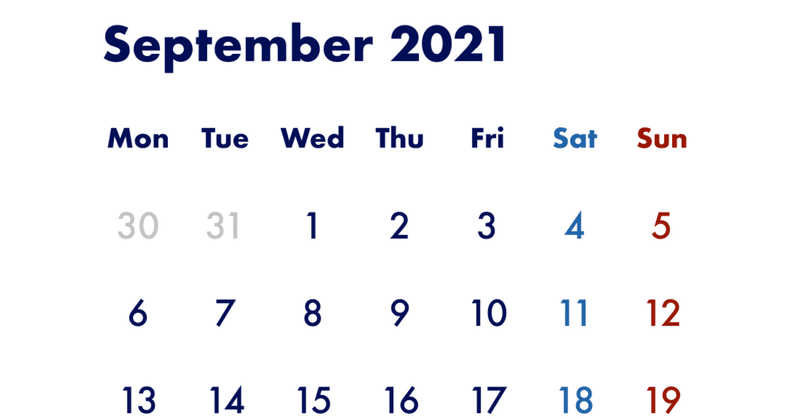Notion用カレンダー 21年9月版 無料配布 A Journal Note Notion用カレンダー 21年9月版 無料配布 A Journal Note