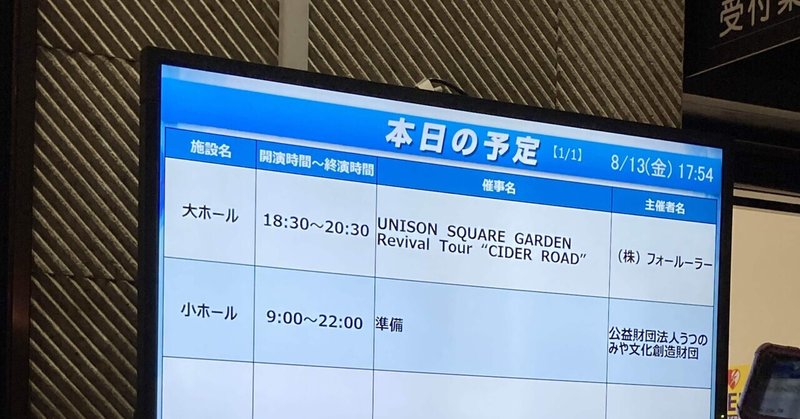 UNISON SQUARE GARDEN Revival Tour “CIDER ROAD” @宇都宮市文化会館 2021/8/13