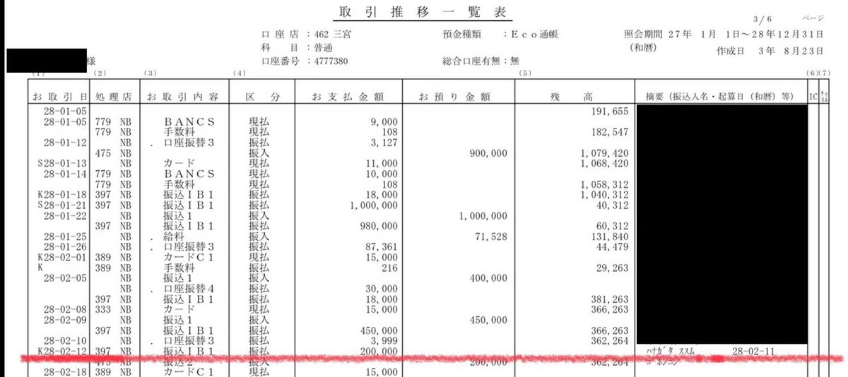 UFJ銀行取引履歴1