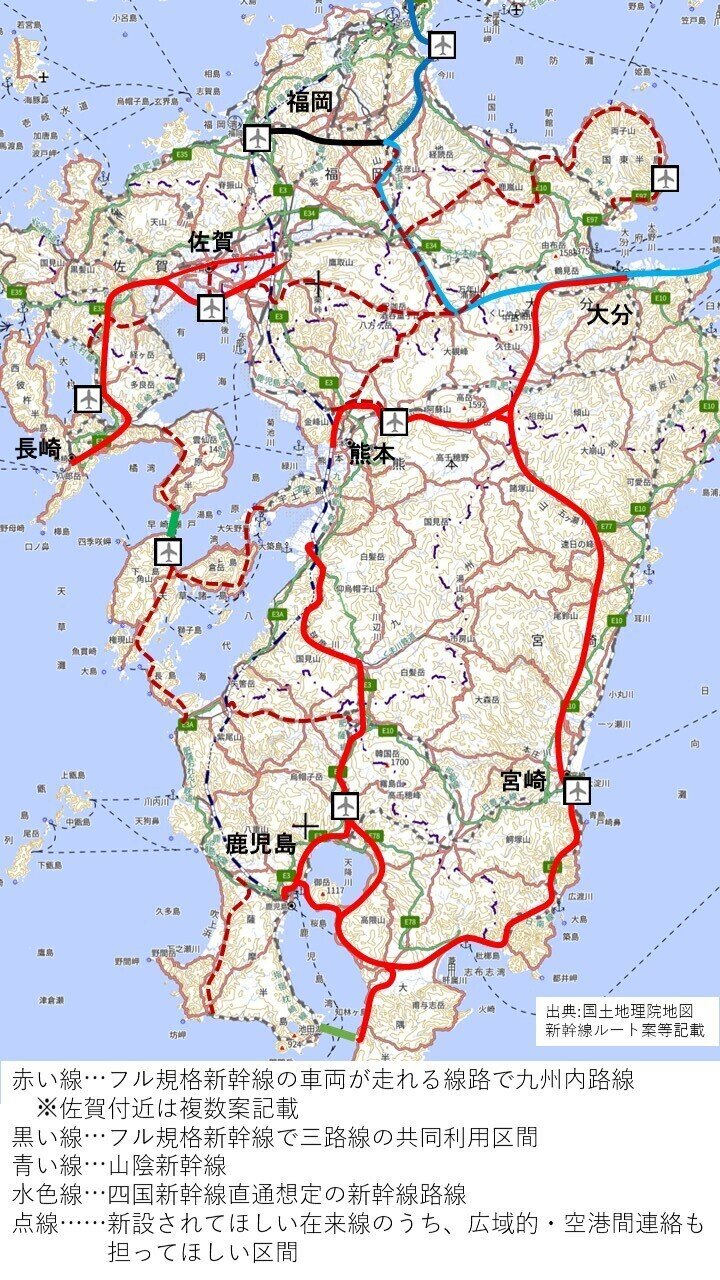 九州内新幹線ルート案全体像