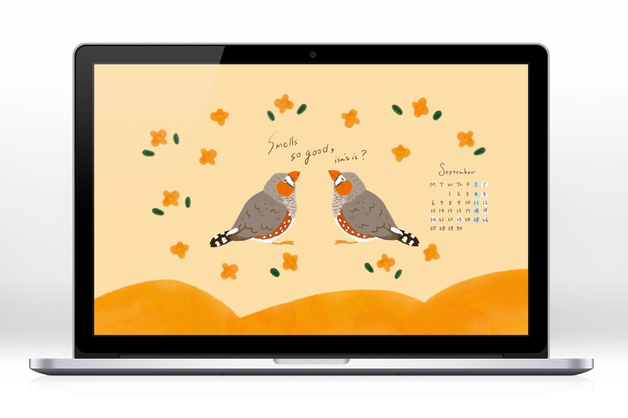 デバイス用壁紙 9月 金木犀 キンカチョウ チナップ ほっこりイラストレーター Note デバイス用壁紙 9月 金木犀 キンカチョウ チナップ ほっこりイラストレーター Note