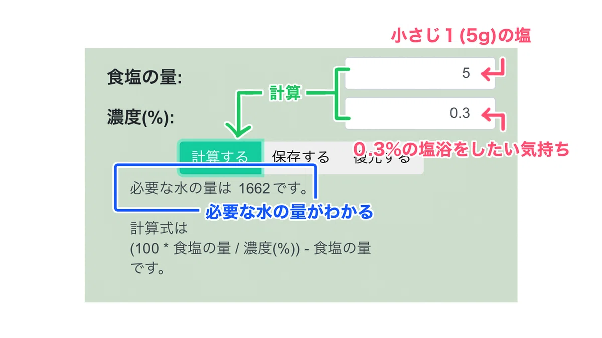 塩水 浴 計算