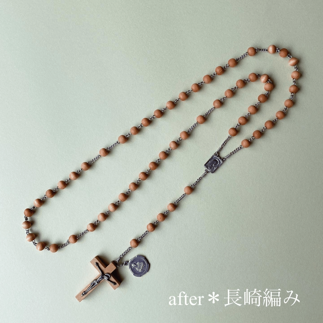 カトリック　手編みロザリオ　淡水パール　長崎編み カトリック 手編みロザリオ 淡水パール 長崎編み カトリック ロザリオ