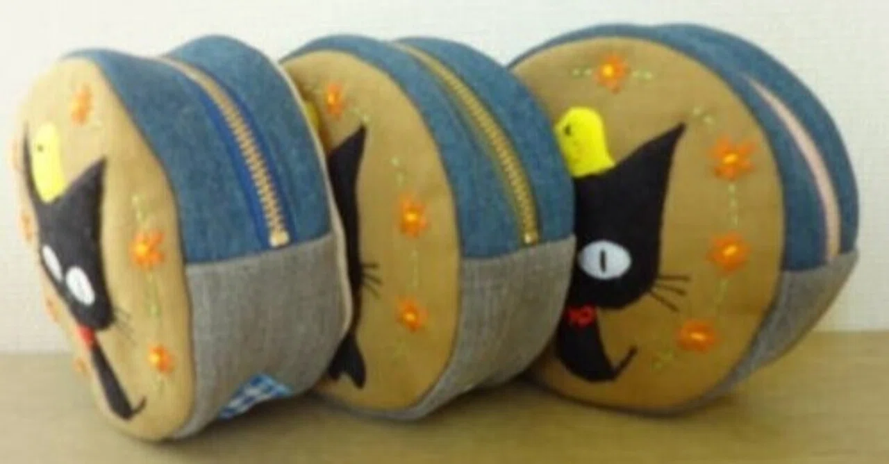 53.【リメイクデニム】丸ポーチが出来ました｜たま／猫作家の手作り部屋