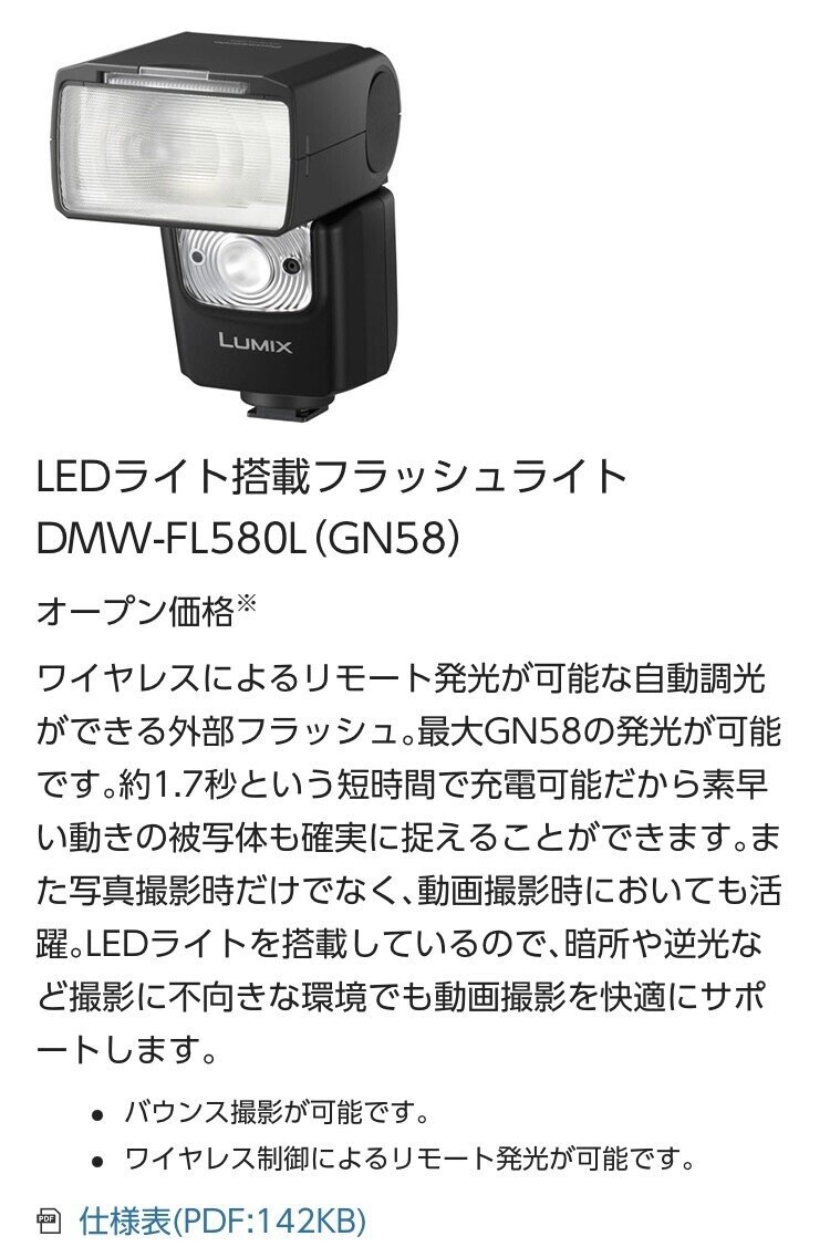 Panasonic LUMIX LEDライト搭載フラッシュライト DMW-FL580Lの突然使え ...