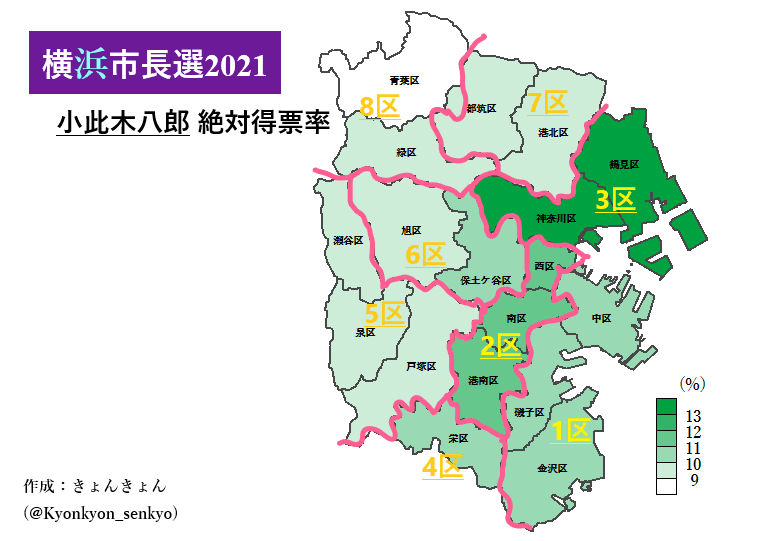 【横浜市長選2021】 横浜市長選 小此木八郎 絶対得票率