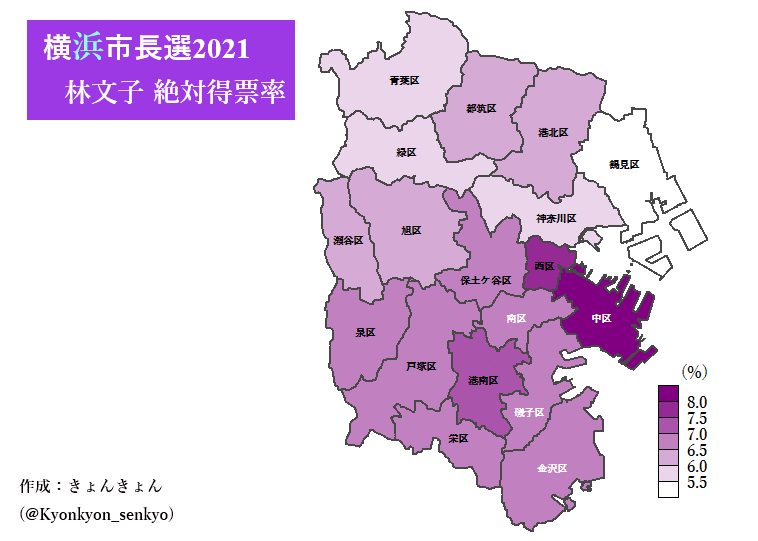 【横浜市長選2021】 横浜市長選 林文子 絶対得票率