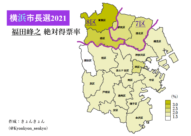 【横浜市長選2021】 横浜市長選 福田峰之 絶対得票率