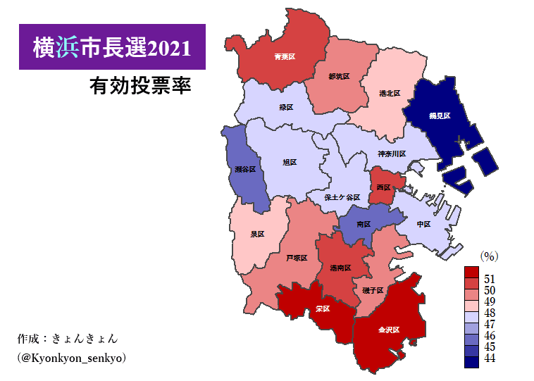 【横浜市長選2021】 横浜市長選 有効投票率