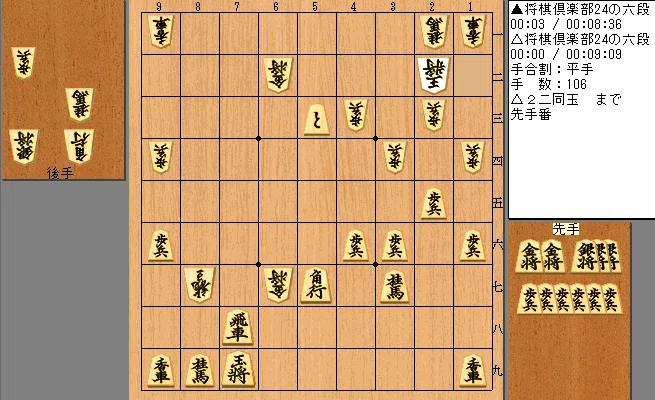 将棋倶楽部24の六段 凄い頓死 106手目同玉