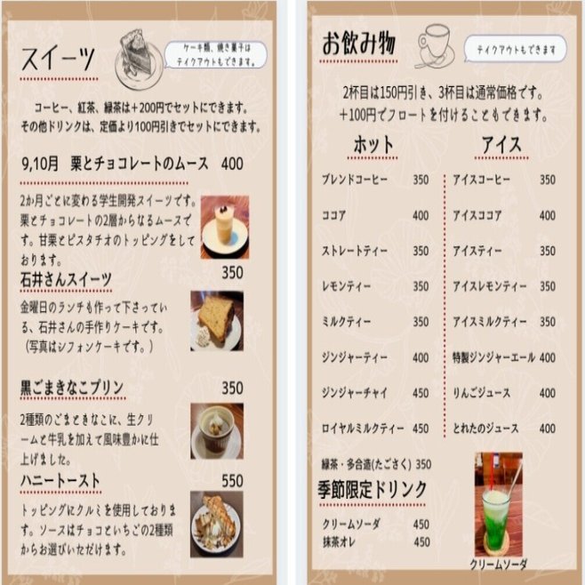 喫茶店のメニュー冊子 まちづくり ビジネス サークル Pro K プロック Note