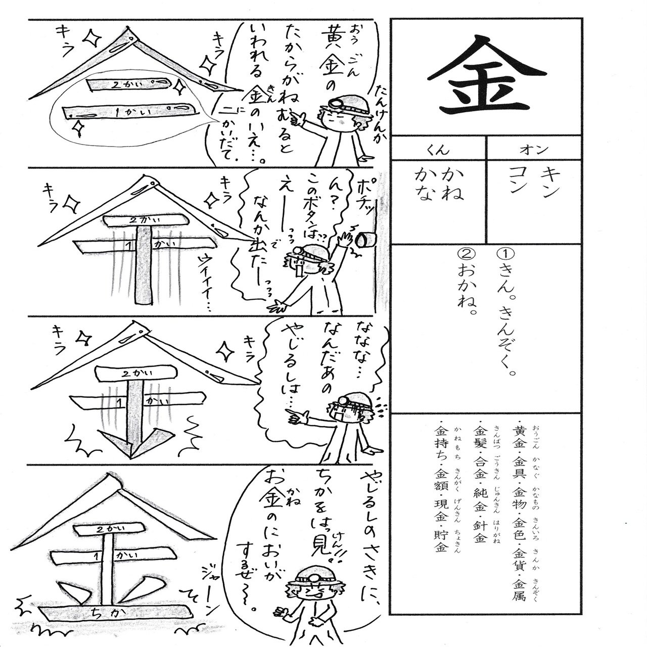 勉強法 小１の漢字 金 を覚える なるほど四コマ漫画 Sun Sunny D01 Note