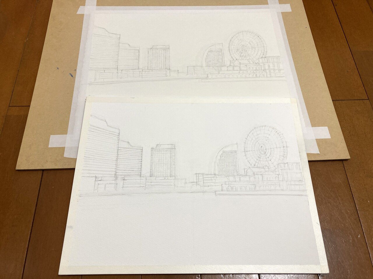 水彩画 横浜みなとみらい メイキング｜風夜