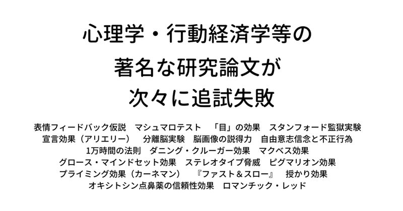 心理学 行動経済学等の著名な研究論文が次々に追試失敗 心理学 手記千号 Note