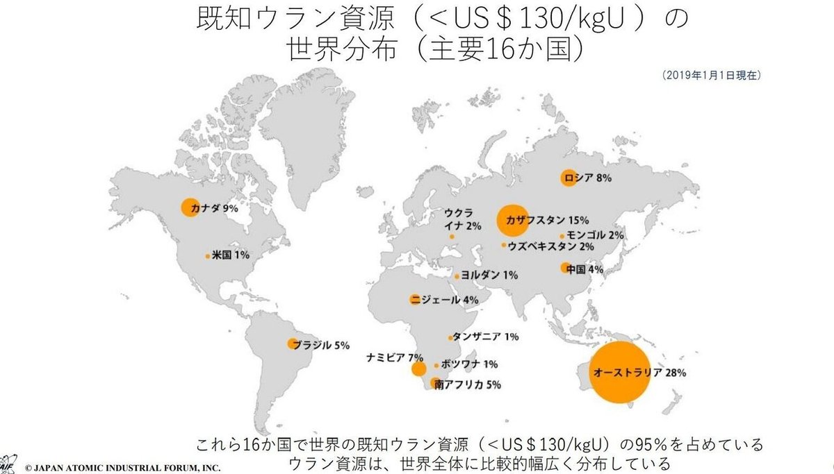 ①-3　ウラン　世界分布地図